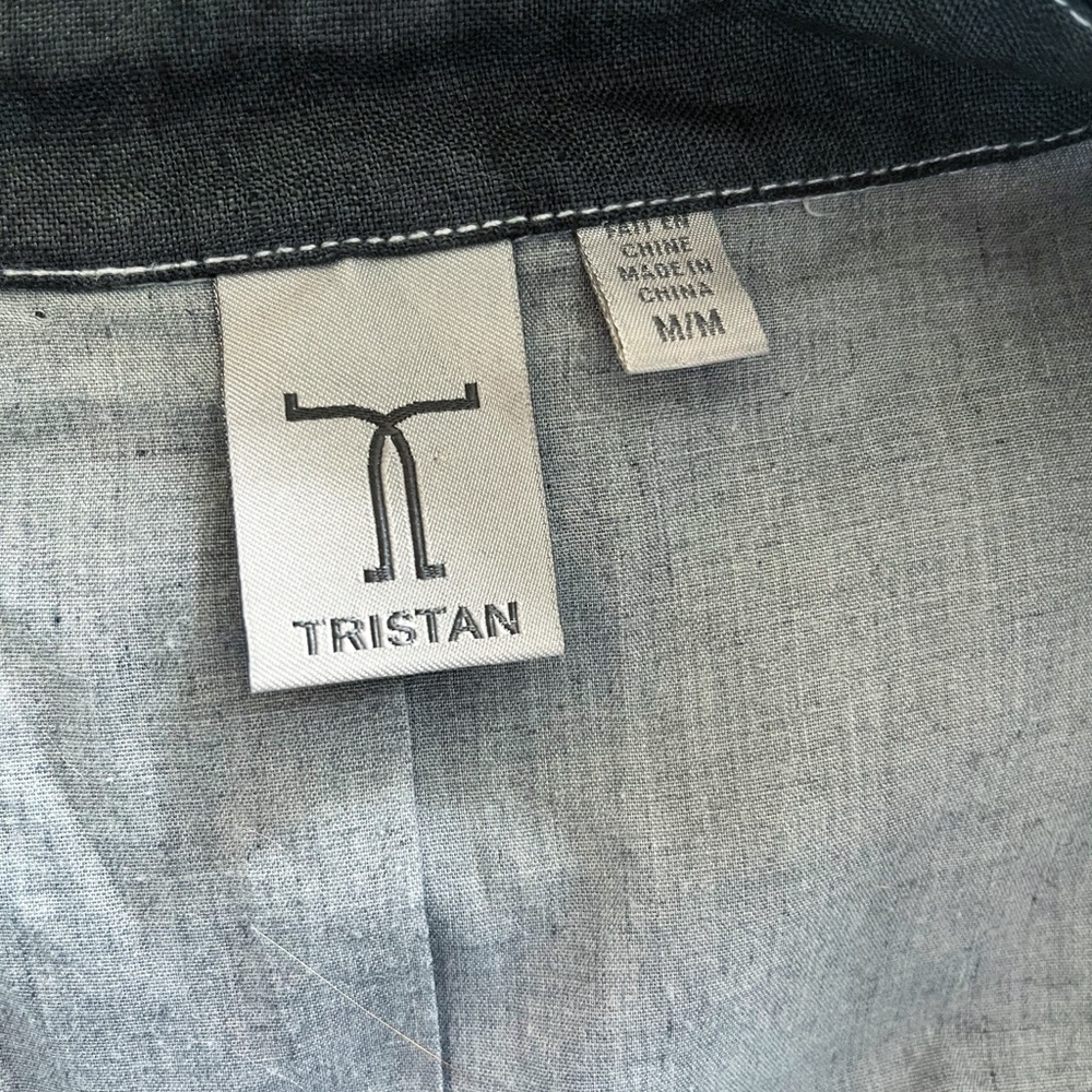 Tristan Light Linen Utility Shirt Dress | Medium | Contrast Stitching, Pockets - Picture 5 of 5